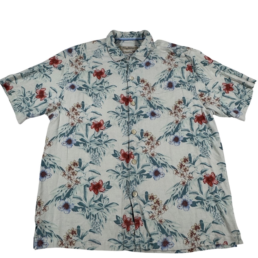 Tommy Bahama Silk Floral Hawaiian Shirt Men's L Original Fit Short Sleeve Preppy